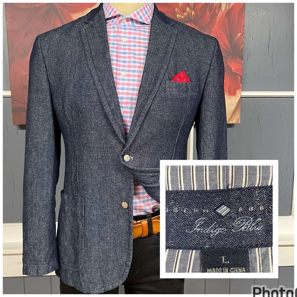 Joseph Abboud Indigo Denim Sport Coat with Red Pocket Square
